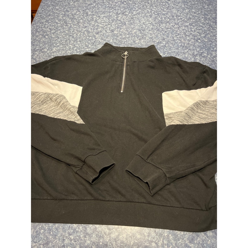 Victoria's Secret PINK Quarter Zip Sweatshirt Black Colorblock Logo Large